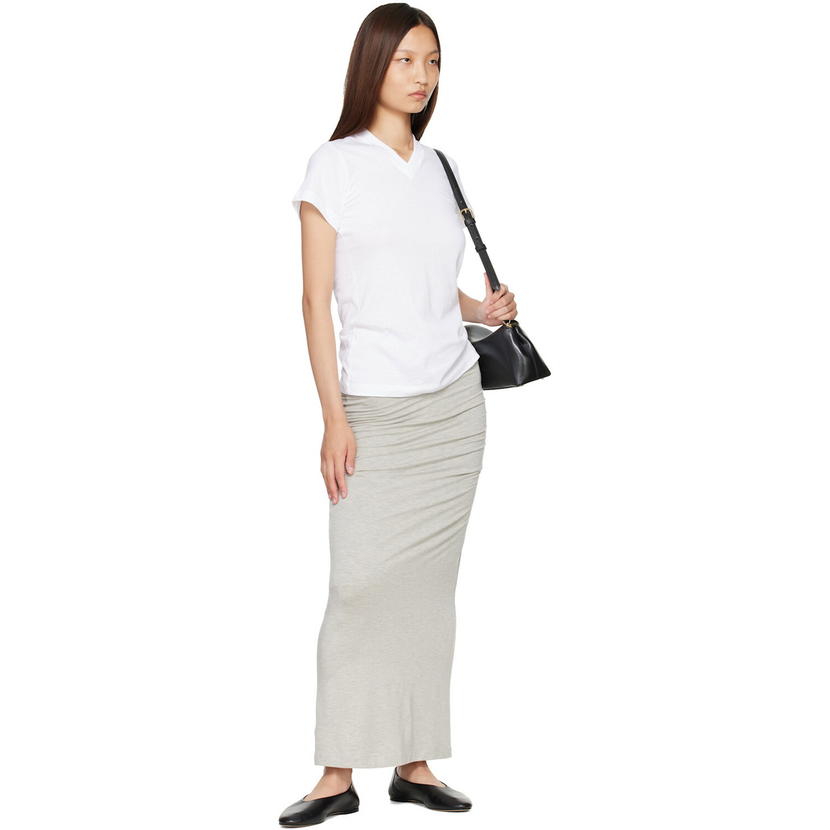 TOTEME Gray Draped Jersey Maxi Skirt