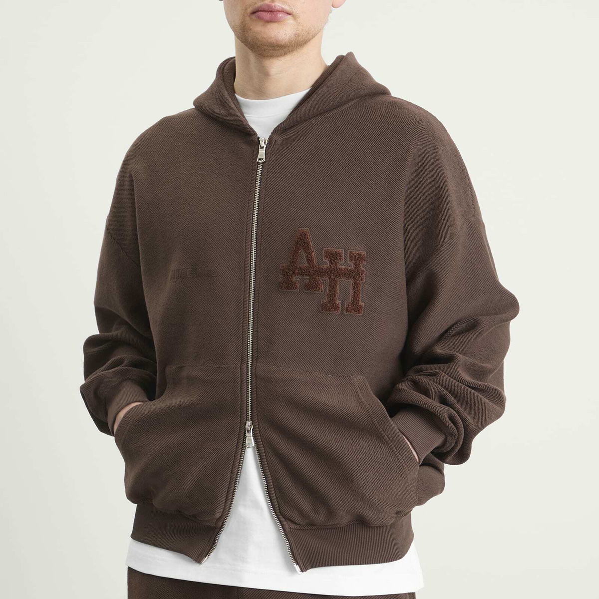 ANNIE HOOD Men's Inside Out College Zip Hoodie in Washed Brown