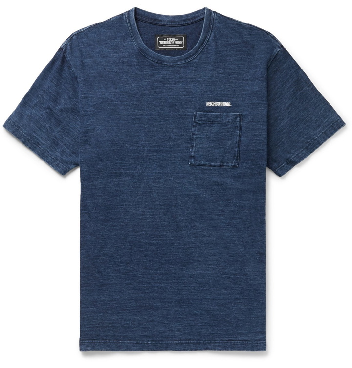 Photo: Neighborhood - Logo-Embroidered Mélange Cotton-Jersey T-Shirt - Blue