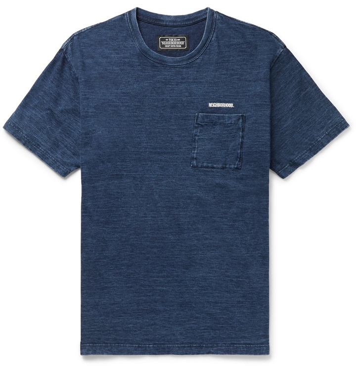 Photo: Neighborhood - Logo-Embroidered Mélange Cotton-Jersey T-Shirt - Blue