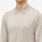 John Smedley Men's Belper Long Sleeve Knitted Polo Shirt in Soft Fawn