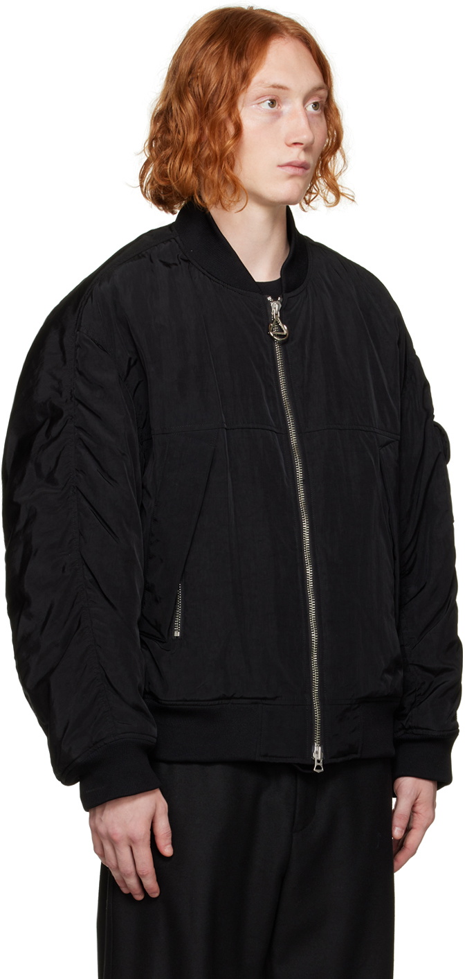 Solid Homme Black Hooded Bomber Jacket