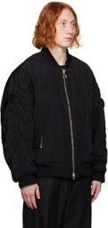Solid Homme Black Hooded Bomber Jacket