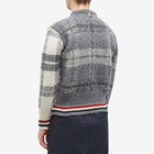 Thom Browne Men's Jacquard Tartan Donegal Crew Knit in Tonal Grey