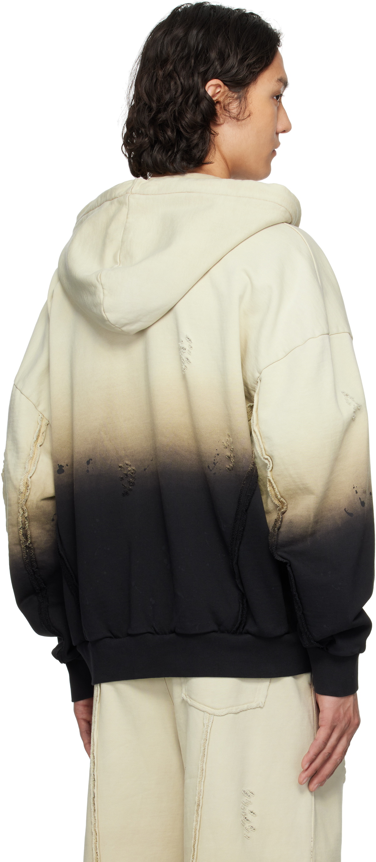 Feng Chen Wang Beige & Black Deconstructed Gradient Hoodie