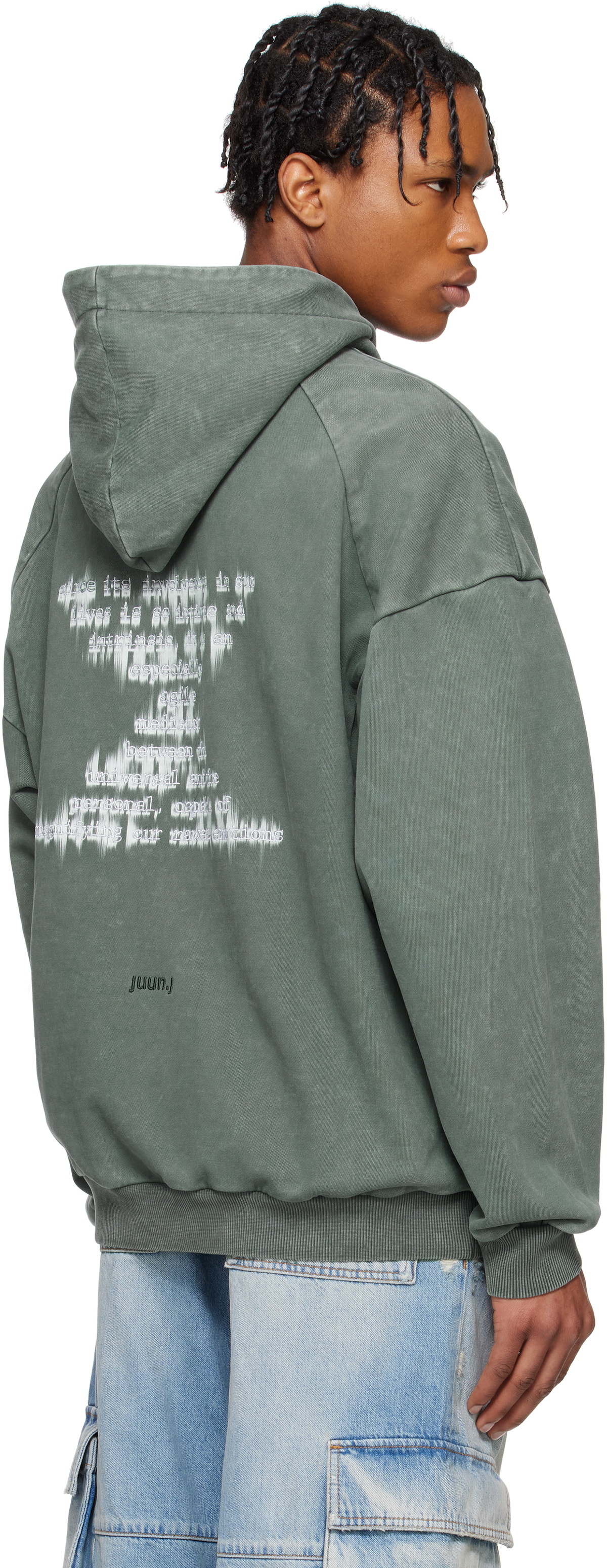 Juun.J Blue Language Lettering Embroidery Dyed Hoodie