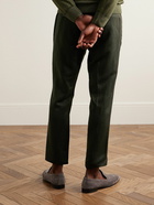 Brioni - Shebha Slim-Leg Pleated Silk and Linen-Blend Twill Trousers - Green