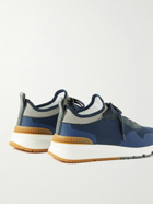 Brunello Cucinelli - Leather and Rubber-Trimmed Stretch-Knit Sneakers - Blue