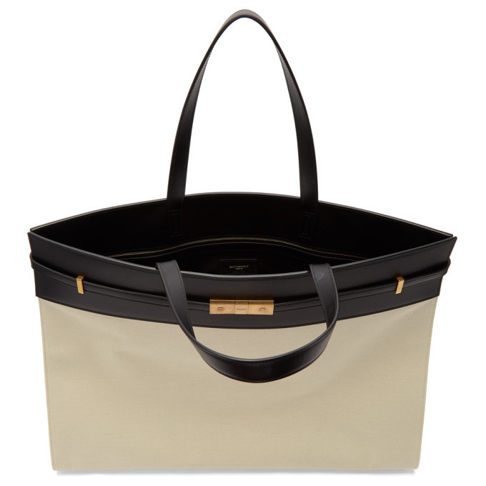 Saint Laurent Small Leather Canvas Manhattan Tote Bag - White - One Size