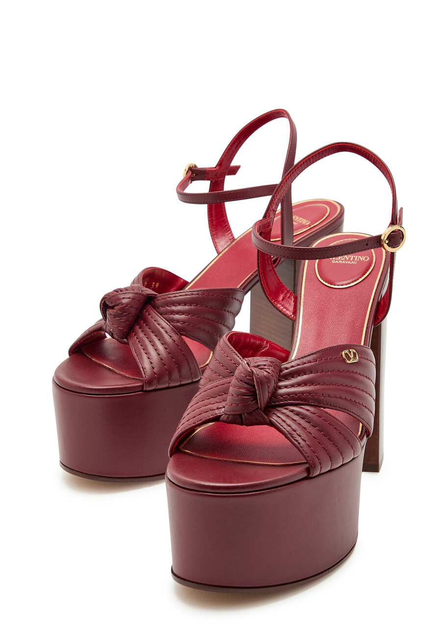 Valentino Garavani Crasher 125 Knotted Leather Platform Sandals Burgundy