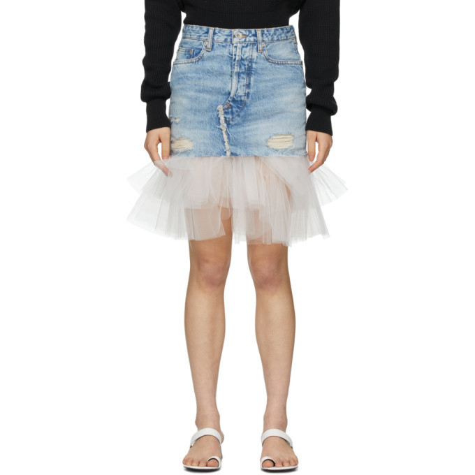 Unravel Blue Denim Tulle Distressed Miniskirt