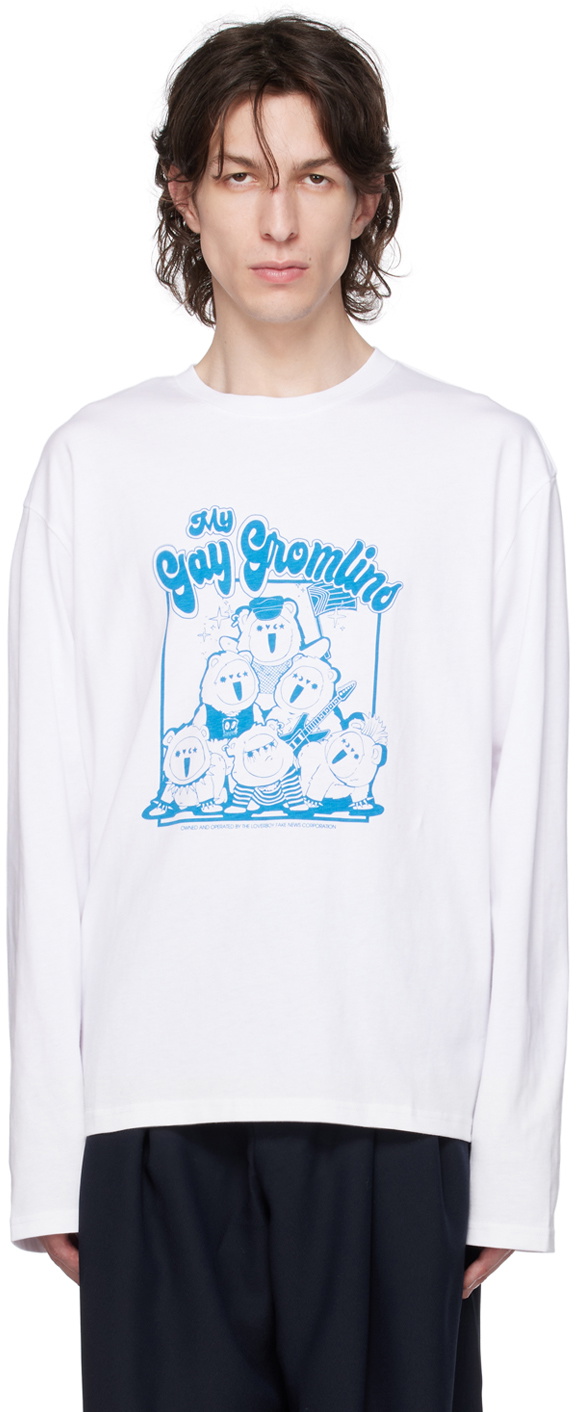 White Graphic Long Sleeve T-Shirt by Charles Jeffrey LOVERBOY