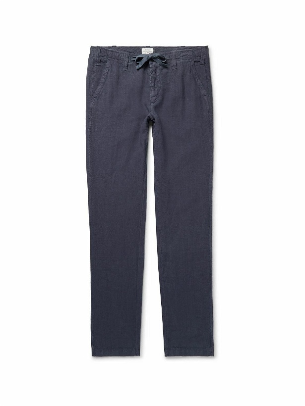 Photo: Hartford - Troy Slim-Fit Linen-Chambray Drawstring Trousers - Blue