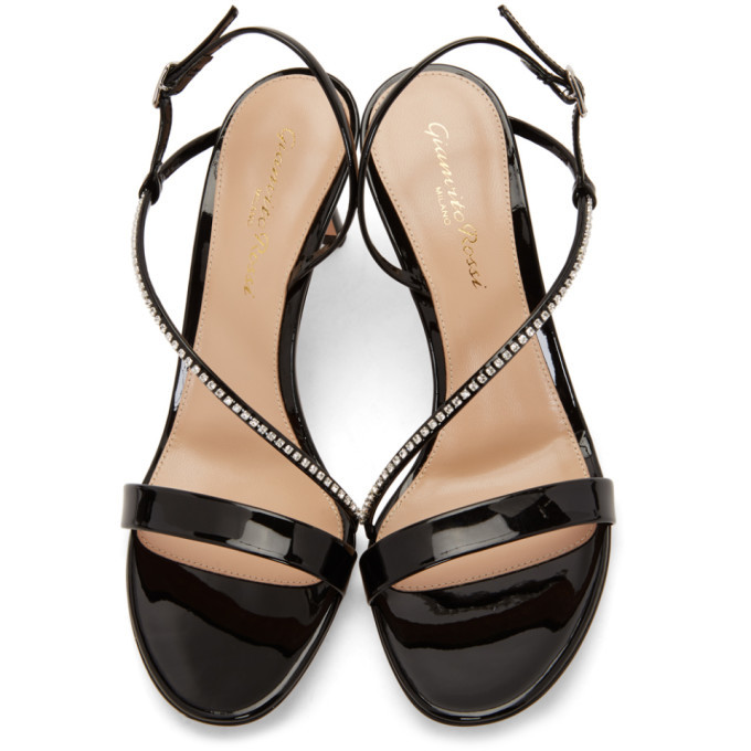 Gianvito Rossi Black Patent Crystal Manhattan Strappy 70 Sandals