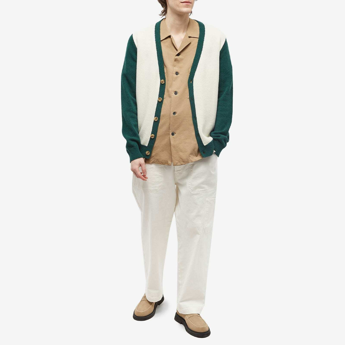Foret Men's Sprout Cardigan in Cloud/Dark Green Foret