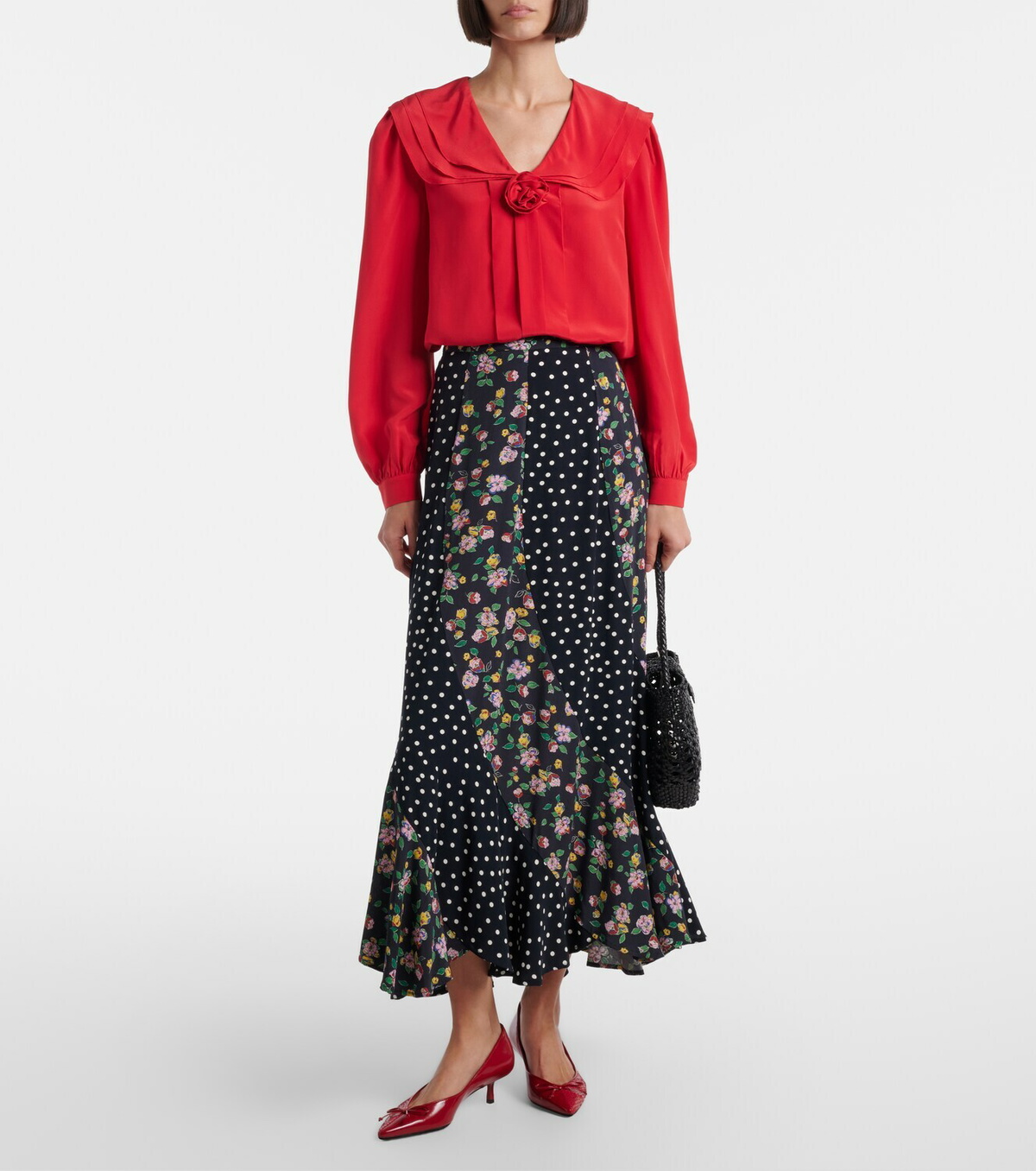 Rixo Emelin floral-appliqué silk blouse
