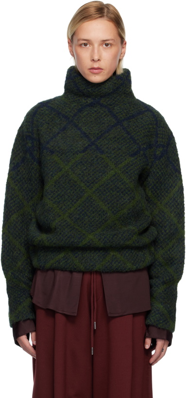 Photo: Dries Van Noten Navy & Green Jacquard Turtleneck