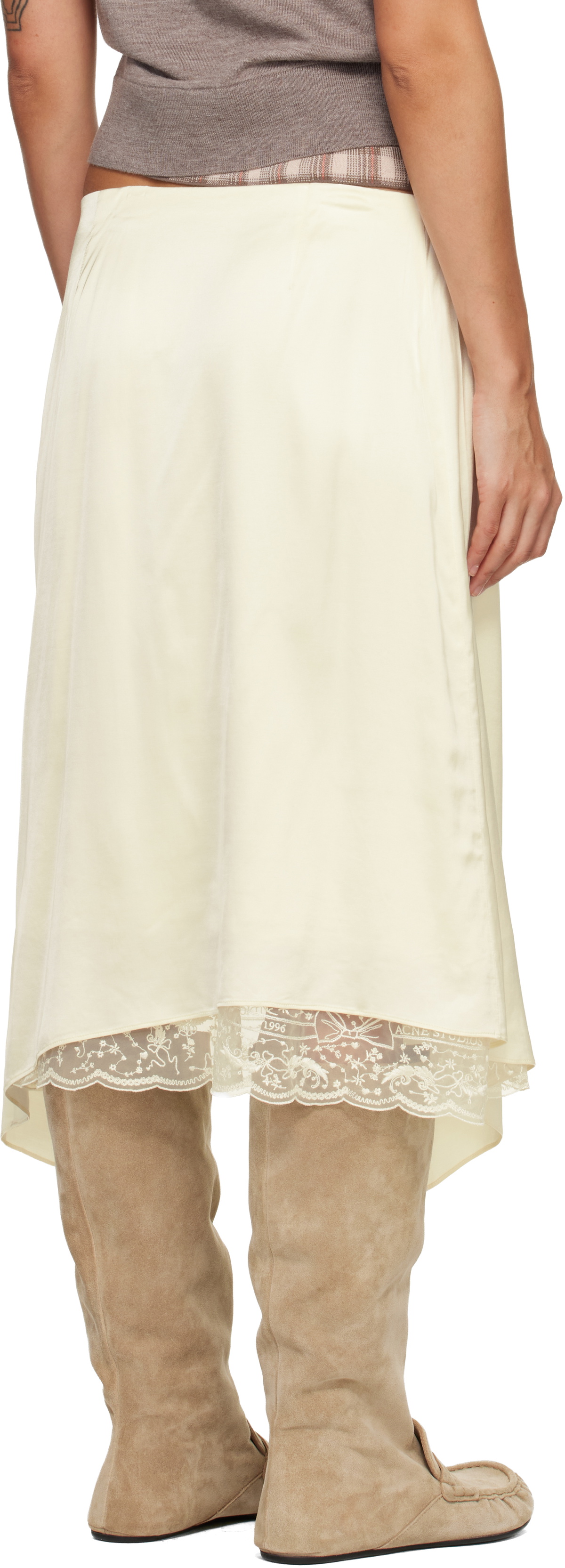 Acne Studios Off-White Layered Satin Midi Skirt