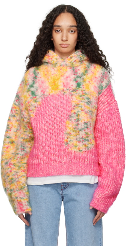 Photo: ERL Pink & Yellow Bicolor Swirl Knit Hoodie
