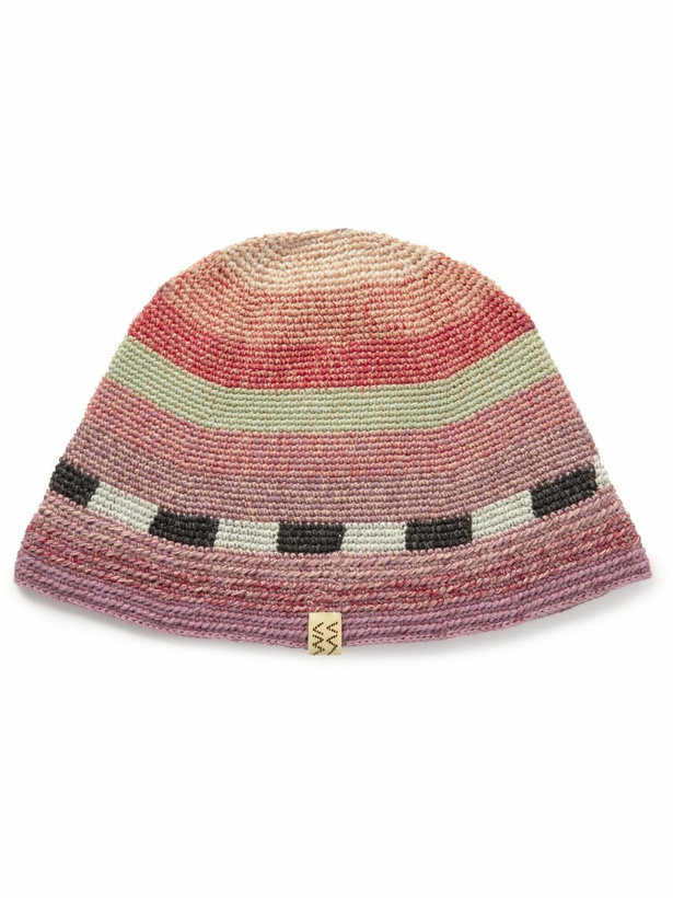 Photo: Visvim - Striped Crochet-Knit Wool, Linen and Cotton-Blend Bucket Hat - Pink