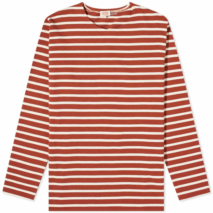 Photo: Armor-Lux Men's Long Sleeve Classic Stripe T-Shirt in Deep Paprika/Natural