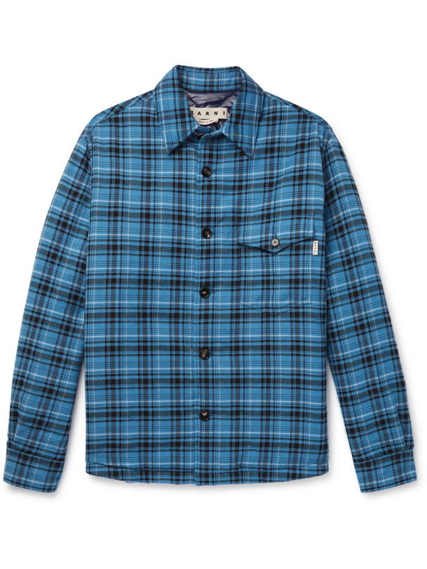 Photo: MARNI - Padded Checked Cotton and Virgin Wool-Blend Flannel Shirt Jacket - Blue - IT 44