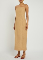 BY Malene Birger Lucille Plissé Lyocell-blend Midi Dress Camel