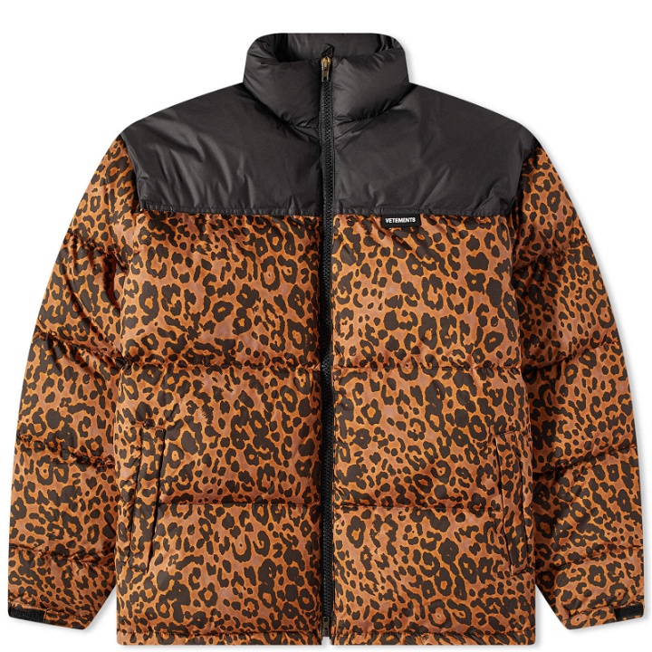 Photo: Vetements Logo Puffer Jacket in Leopard/Black