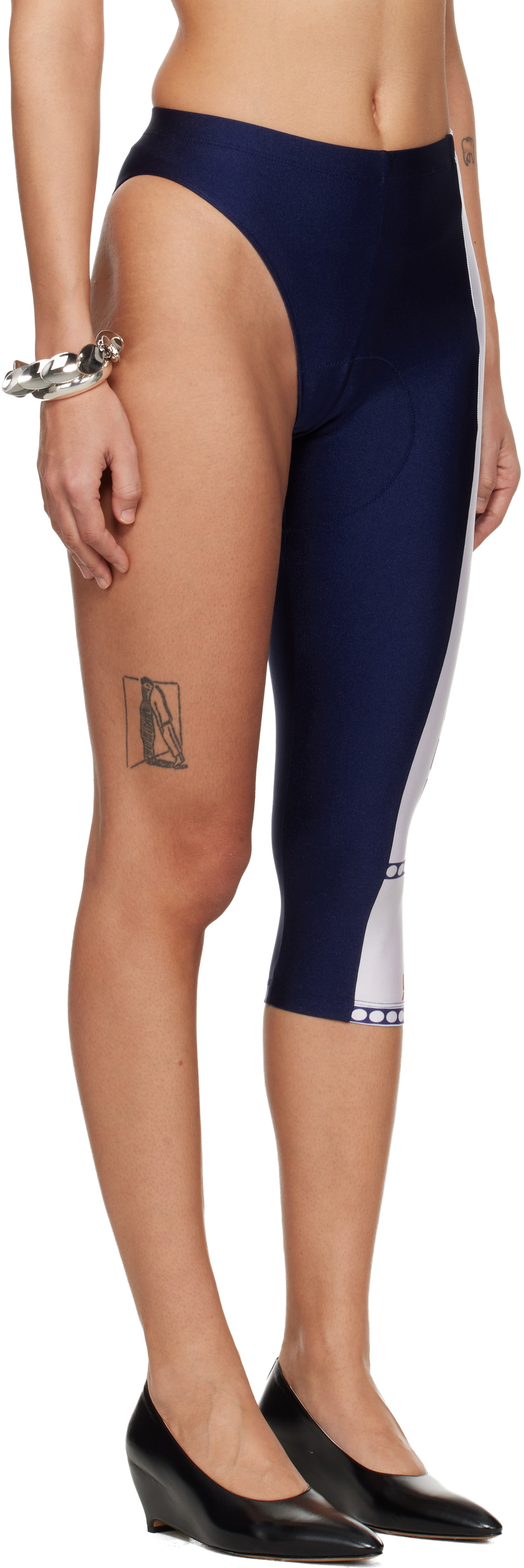 Jean Paul Gaultier Navy Asymetric Cyclist Printed 'Junior Gaultier' Leggings