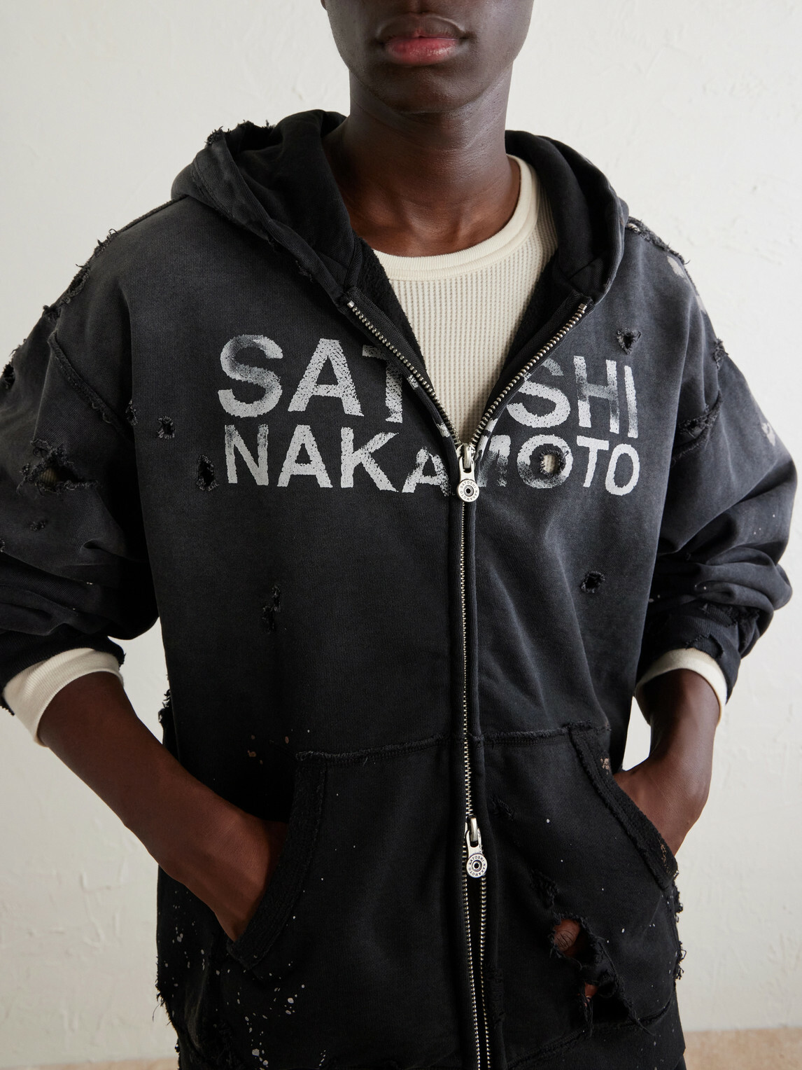 Satoshi Nakamoto - Luke Logo-Printed Cotton-Fleece Zip-Up Hoodie - Black