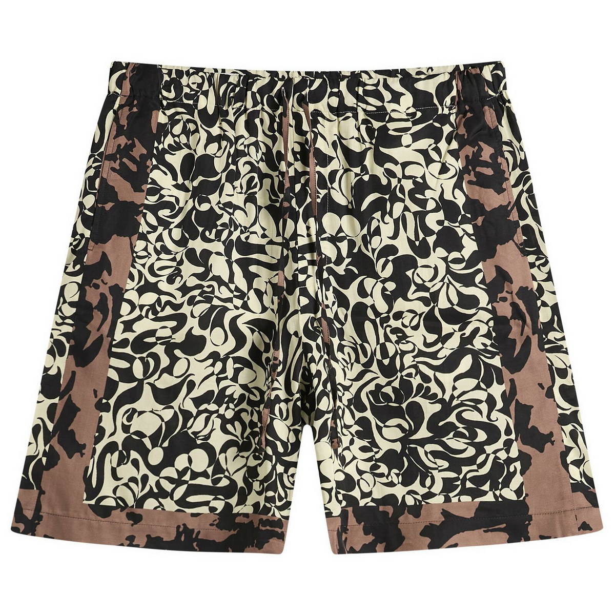 Dries Van Noten Men's Squiggle Border Print Shorts in Black