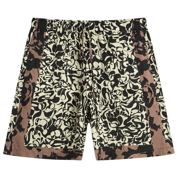 Photo: Dries Van Noten Men's Squiggle Border Print Shorts in Black
