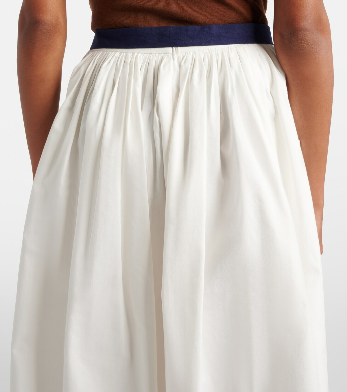 Prada Belted cotton and linen midi skirt