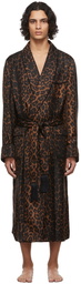 TOM FORD Black & Brown Silk Leopard Robe