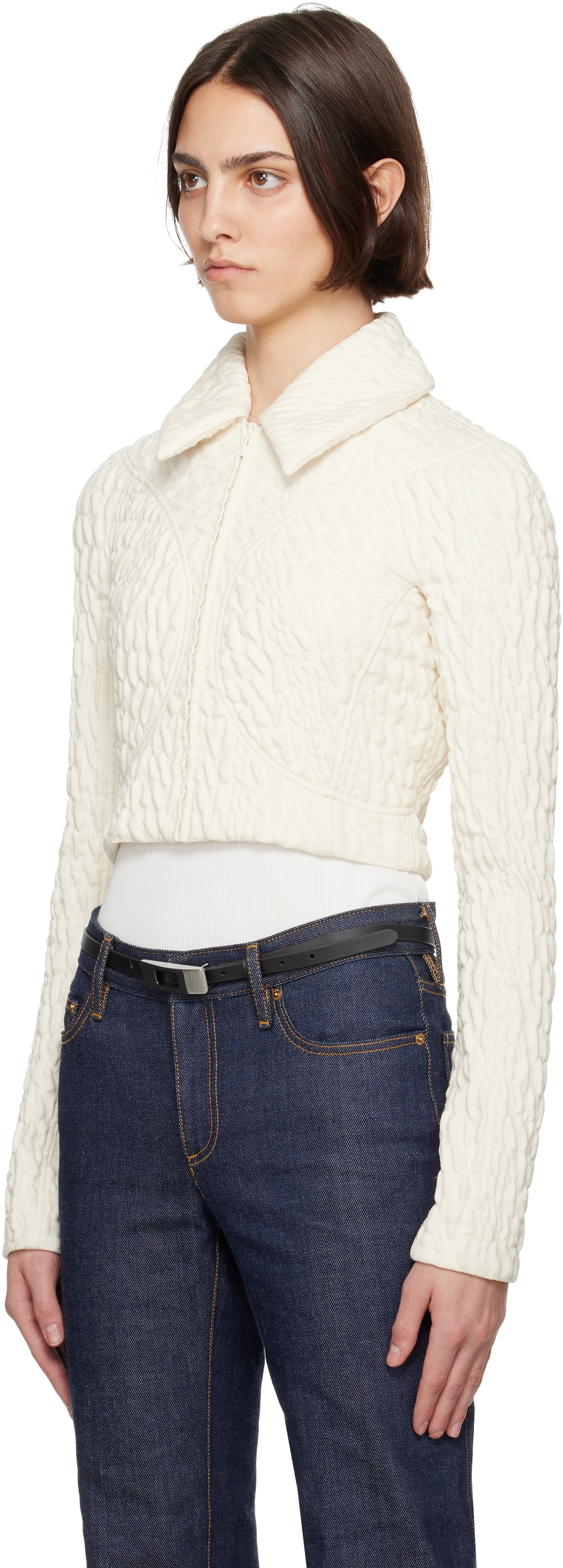 Tory Burch White Cropped Wool Silk Jacket