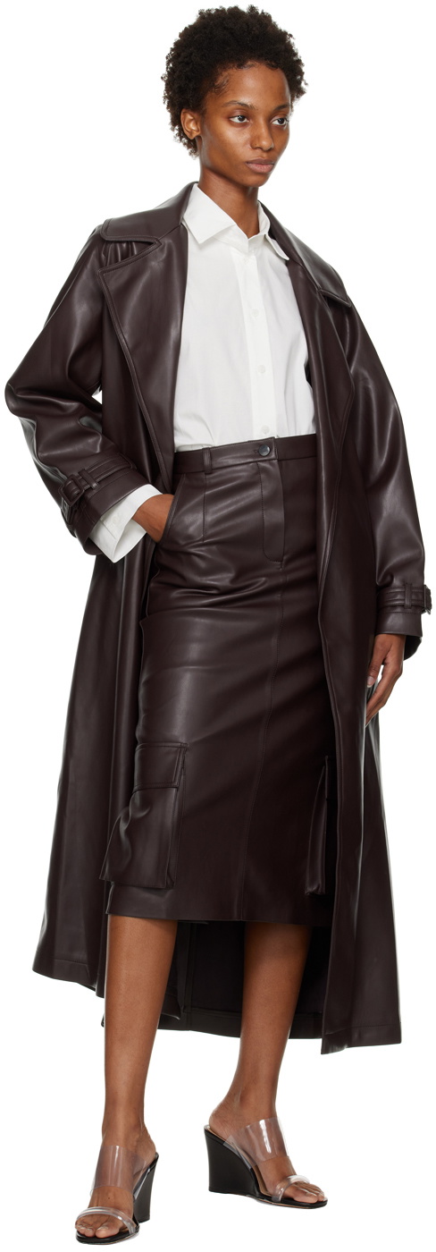 Olēnich Brown Cargo Faux-Leather Midi Skirt