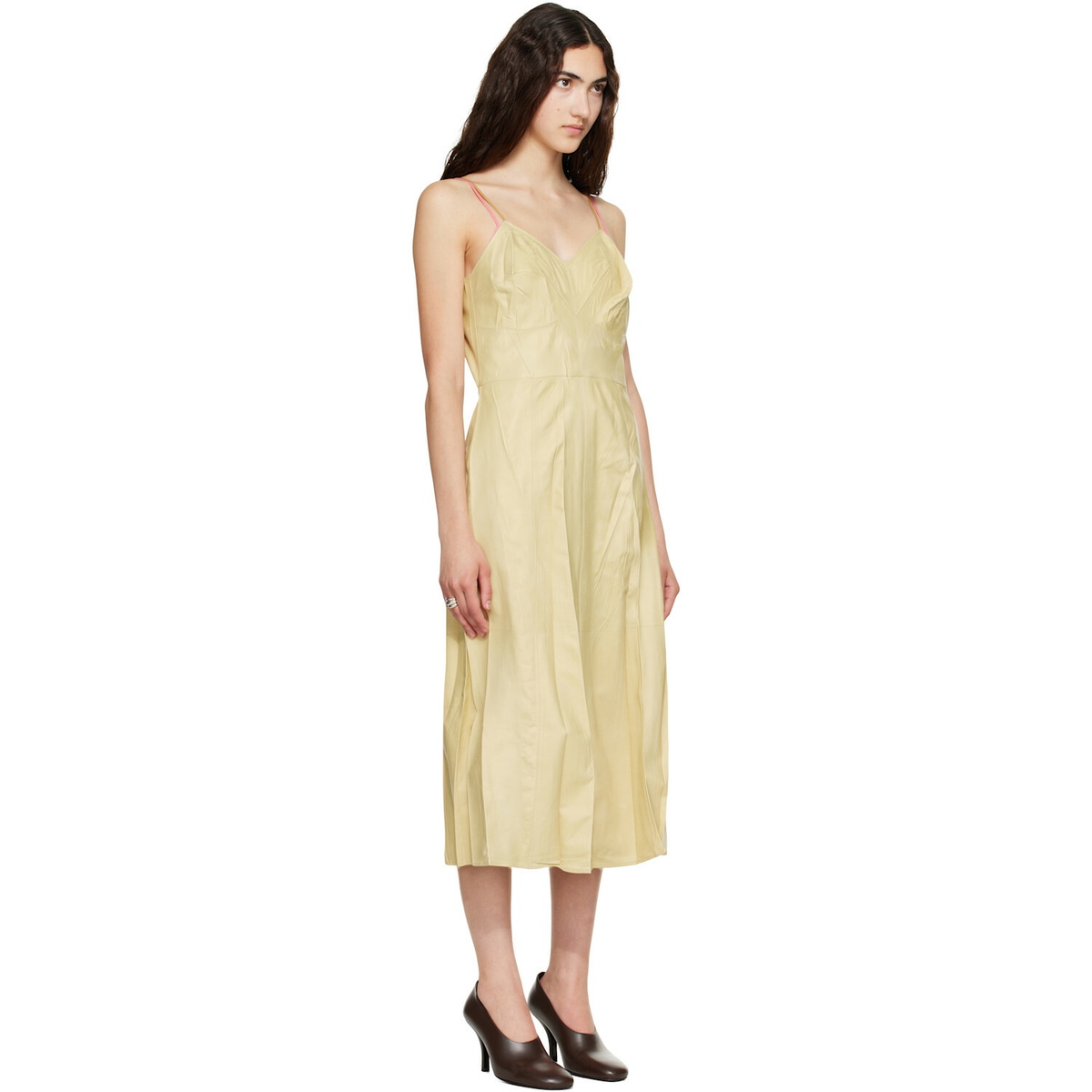 Calvin Klein Collection Yellow Fia Leather Midi Dress