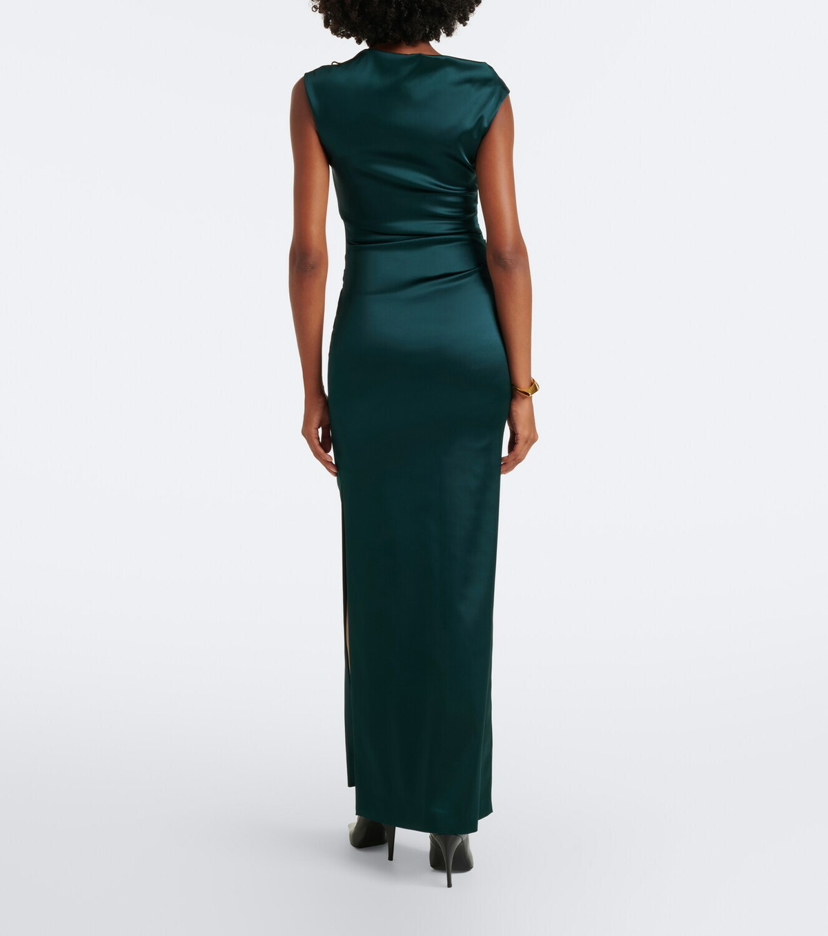 Max Mara Ruched embellished satin cocktail dress