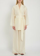 Solaqua Alma Embroidered Belted Kimono Robe Ivory