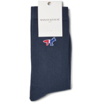 Maison Kitsuné - Logo-Intarsia Stretch Cotton-Blend Socks - Navy