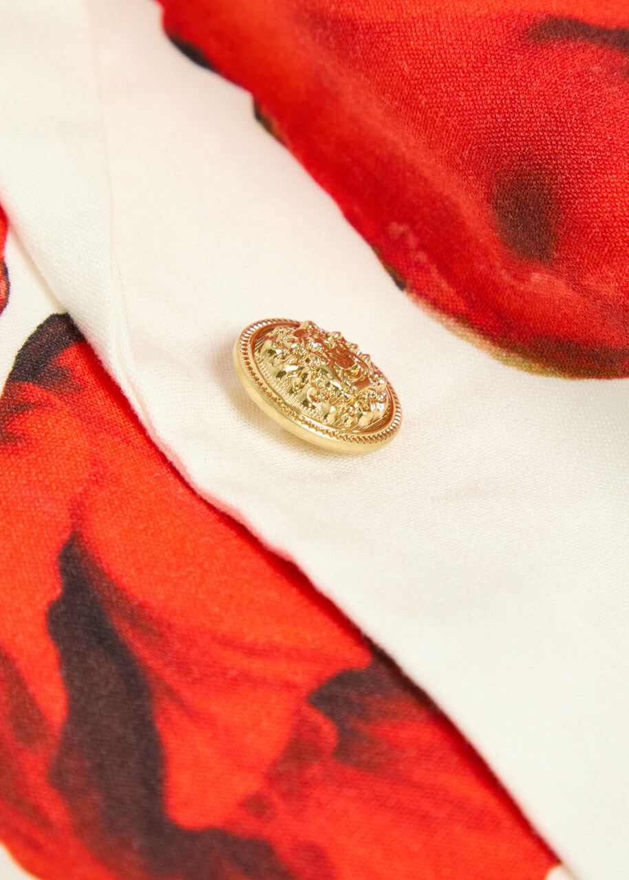 Alice + Olivia Elna Floral-print Linen-blend Blazer White And Red