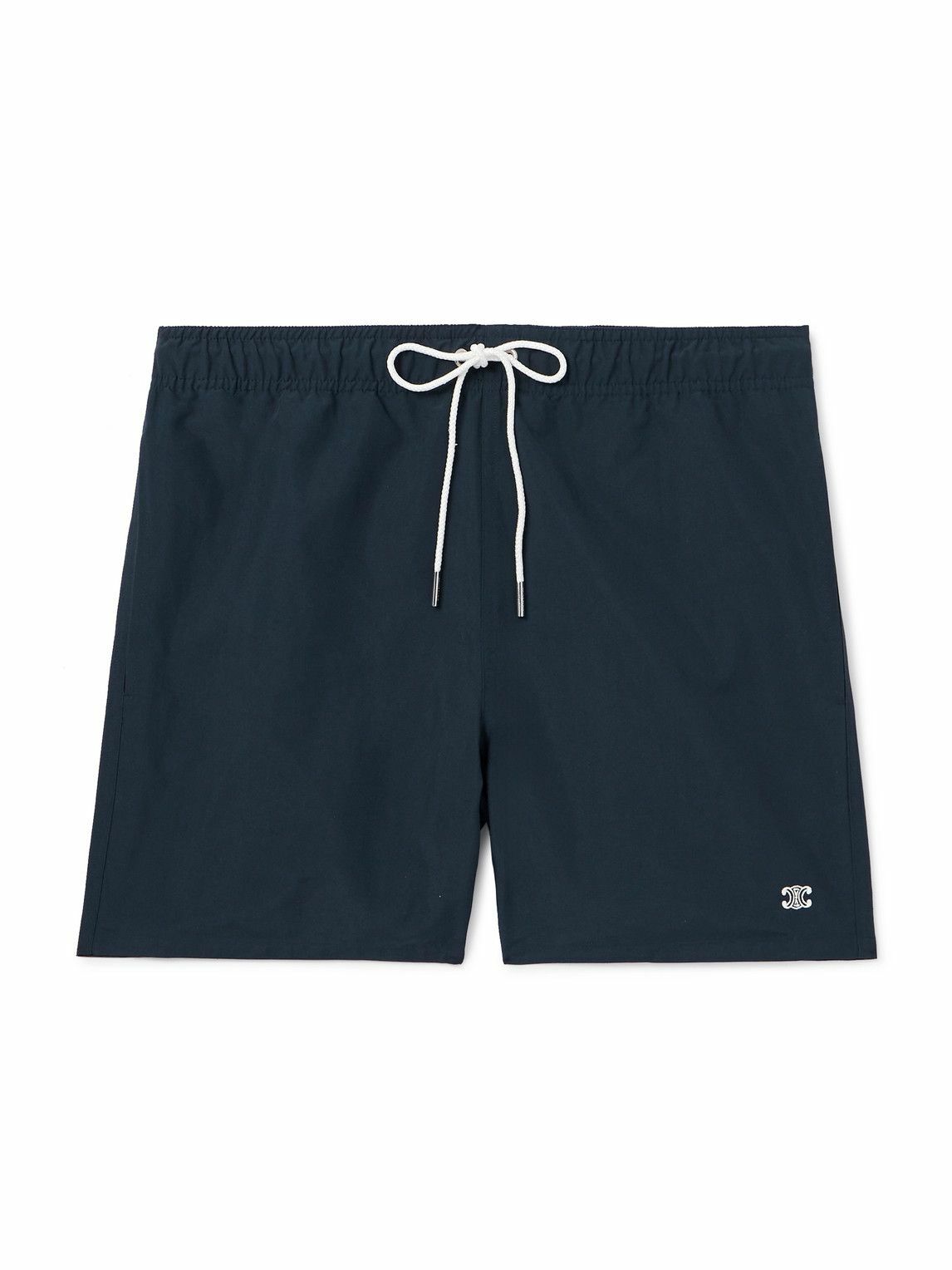 CELINE - Straight-Leg Mid-Length Logo-Embroidered Swim Shorts - Blue