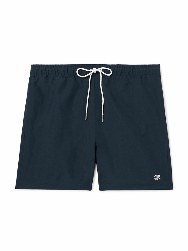 Photo: CELINE - Straight-Leg Mid-Length Logo-Embroidered Swim Shorts - Blue