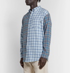 Noon Goons - Button-Down Collar Panelled Checked Cotton-Flannel Shirt - Blue