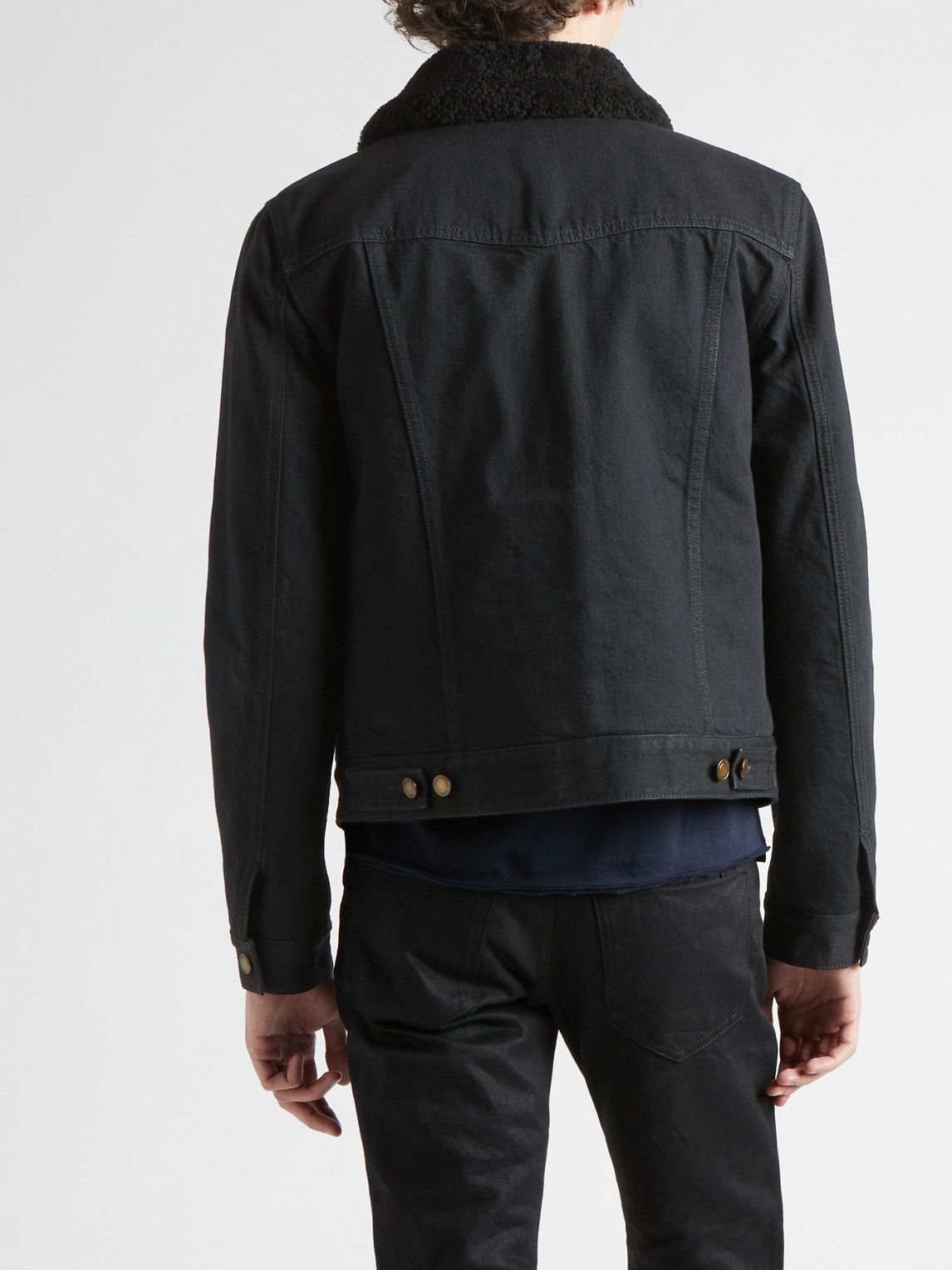 SAINT LAURENT - Shearling-Trimmed Denim Jacket - Black Saint Laurent