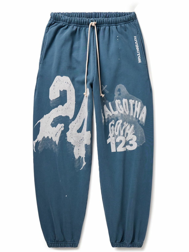 Photo: RRR123 - Enemy Tapered Logo-Print Cotton-Jersey Sweatpants - Cobalt