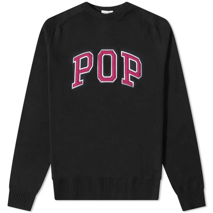 Photo: Pop Trading Company Men's Arch Knit Crew in Anthracite/Raspberry
