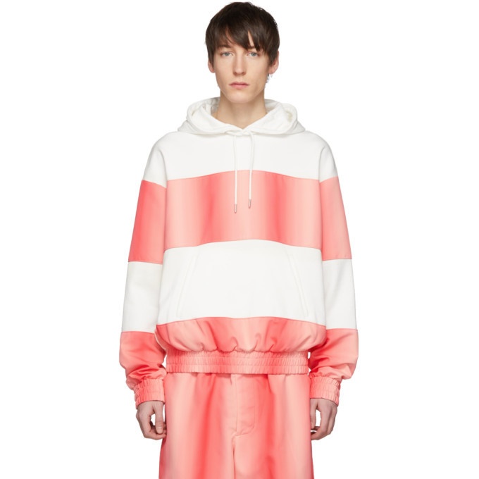 Photo: Feng Chen Wang White and Pink Contrast Striped Hoodie