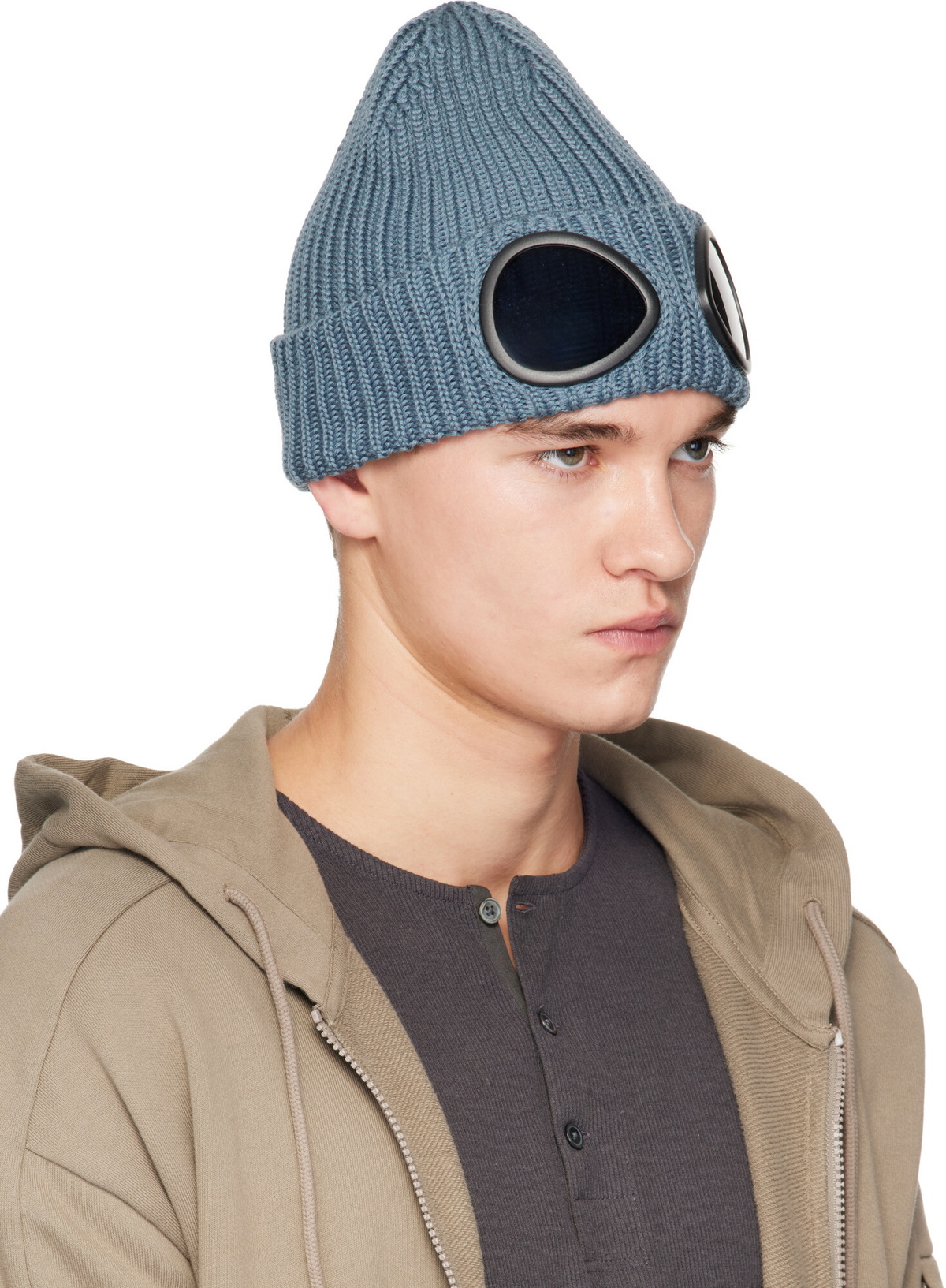 C.P. Company Blue Extrafine Merino Wool Goggle Beanie