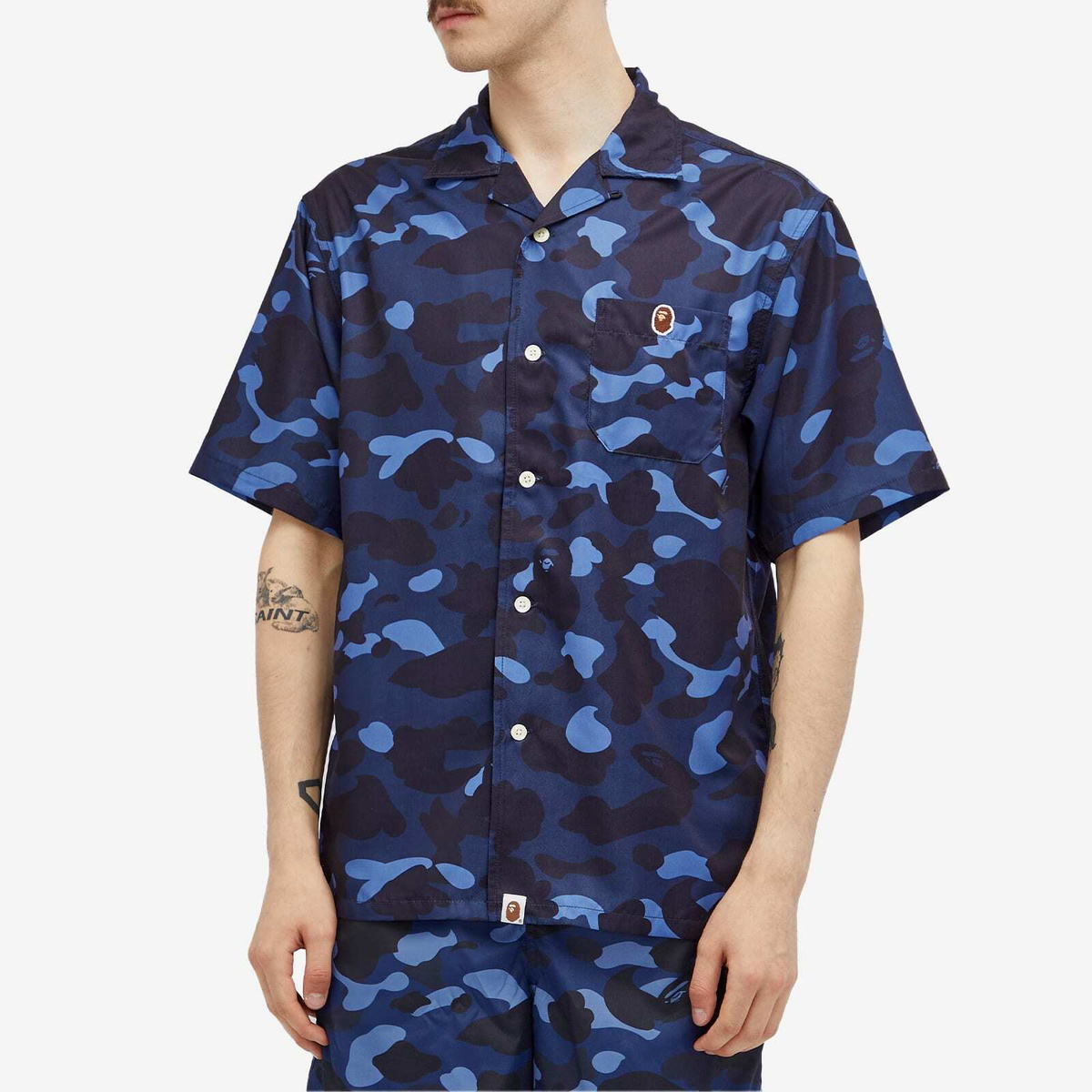 A Bathing Ape Men's Colour Camo One Point Vacation Shirt in Navy